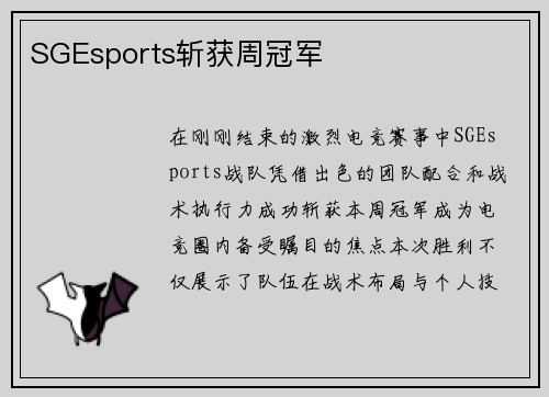 SGEsports斩获周冠军