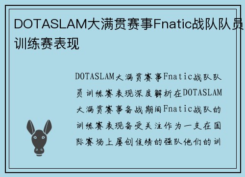 DOTASLAM大满贯赛事Fnatic战队队员训练赛表现