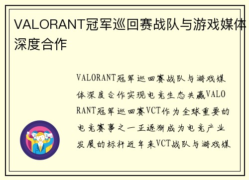 VALORANT冠军巡回赛战队与游戏媒体深度合作